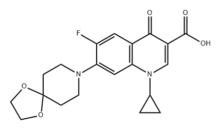 3-Quinolinecarboxylic acid, 1-cyclopropyl-7-(1,4-dioxa-8-azaspiro[4.5]dec-8-yl)-6-fluoro-1,4-dihydro-4-oxo- Struktur