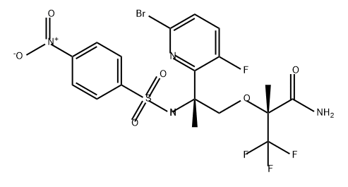 Propanamide, 2-[(2R)-2-(6-bromo-3-fluoro-2-pyridinyl)-2-[[(4-nitrophenyl)sulfonyl]amino]propoxy]-3,3,3-trifluoro-2-methyl-, (2R)- Struktur