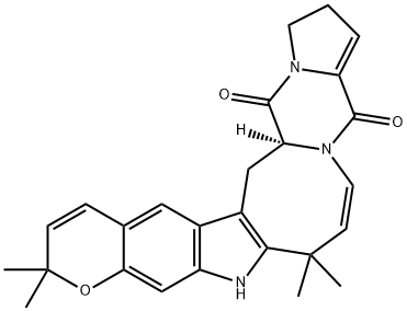 1H-Pyrano[3,2-f]pyrrolo[1'',2'':4',5']pyrazino[1',2':1,2]azocino[5,4-b]indole-4,17(2H,8H)-dione, 9,12,16,16a-tetrahydro-8,8,12,12-tetramethyl-, (16aS)- Struktur