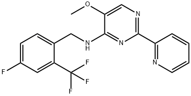 4-Pyrimidinamine, N-[[4-fluoro-2-(trifluoromethyl)phenyl]methyl]-5-methoxy-2-(2-pyridinyl)- Struktur