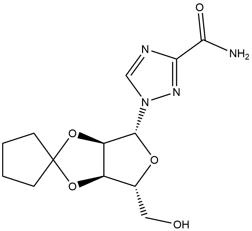 1-((3a'R,4'R,6'R,6a'R)-4'-(hydroxymethyl)tetrahydrospiro[cyclopentane-1,2'-furo[3,4-d][1,3]dioxol]-6'-yl)-1H-1,2,4-triazole-3-carboxamide Struktur