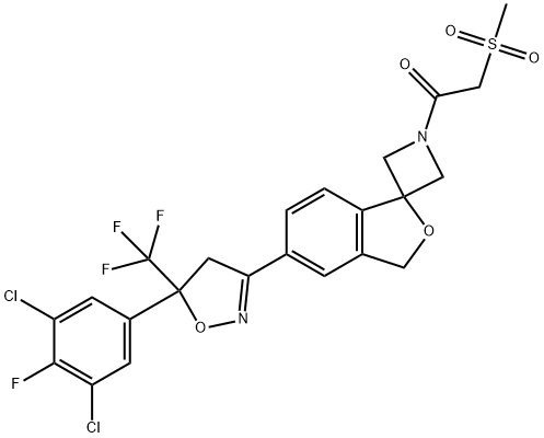 Ethanone, 1-[5'-[5-(3,5-dichloro-4-fluorophenyl)-4,5-dihydro-5-(trifluoromethyl)-3-isoxazolyl]spiro[azetidine-3,1'(3'H)-isobenzofuran]-1-yl]-2-(methylsulfonyl)- Struktur