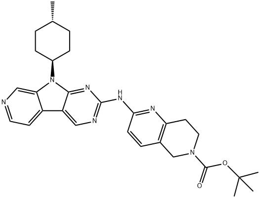 2-methylpropan-2-yl 2-({9-[(1r,4r)-4-methylcyclohexyl]pyrido[4',3':4,5]pyrrolo[2,3-d]pyrimidin-2-yl}amino)-5,6,7,8-tetrahydropyrido[4,3-b]pyridine-6-carboxylate Struktur