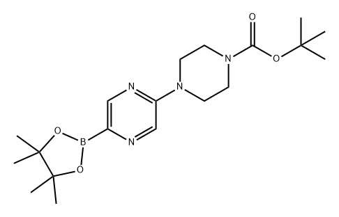 1-Piperazinecarboxylic acid, 4-[5-(4,4,5,5-tetramethyl-1,3,2-dioxaborolan-2-yl)-2-pyrazinyl]-, 1,1-dimethylethyl ester Struktur