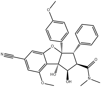 1H-Cyclopenta[b]benzofuran-2-carboxamide, 6-cyano-2,3,3a,8b-tetrahydro-1,8b-dihydroxy-8-methoxy-3a-(4-methoxyphenyl)-N,N-dimethyl-3-phenyl-, (1R,2R,3S,3aR,8bS)- Struktur