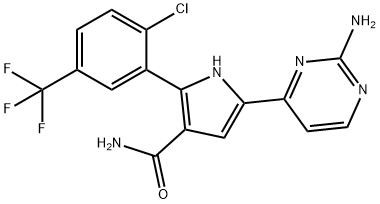 1H-Pyrrole-3-carboxamide, 5-(2-amino-4-pyrimidinyl)-2-[2-chloro-5-(trifluoromethyl)phenyl]- Struktur