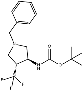 tert-butyl N-[(3S,4R)-1-benzyl-4-(trifluoromethyl)pyrrolidin-3-yl]carbamate Struktur