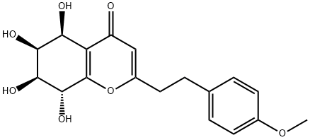 4H-1-Benzopyran-4-one, 5,6,7,8-tetrahydro-5,6,7,8-tetrahydroxy-2-[2-(4-methoxyphenyl)ethyl]-, (5S,6S,7S,8R)- Struktur