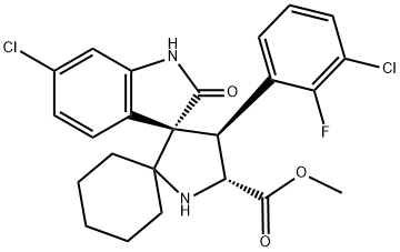 Dispiro[cyclohexane-1,2'-pyrrolidine-3',3''-[3H]indole]-5'-carboxylic acid, 6''-chloro-4'-(3-chloro-2-fluorophenyl)-1'',2''-dihydro-2''-oxo-, methyl ester, (3'S,4'S,5'R)- Struktur