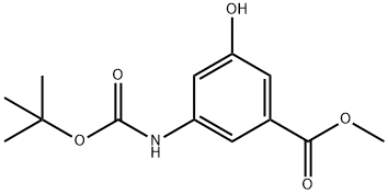 Benzoic acid, 3-[[(1,1-dimethylethoxy)carbonyl]amino]-5-hydroxy-, methyl ester Struktur