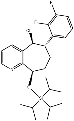 5H-Cyclohepta[b]pyridine, 5-chloro-6-(2,3-difluorophenyl)-6,7,8,9-tetrahydro-9-[[tris(1-methylethyl)silyl]oxy]-, (5S,6S,9R)- Struktur