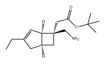 Bicyclo[3.2.0]hept-3-ene-6-acetic acid, 6-(aminomethyl)-3-ethyl-, 1,1-dimethylethyl ester, (1R,5S,6R)- Struktur