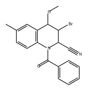 2-Quinolinecarbonitrile, 1-benzoyl-3-bromo-1,2,3,4-tetrahydro-4-methoxy-6-methyl- Struktur