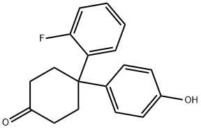 Cyclohexanone, 4-(2-fluorophenyl)-4-(4-hydroxyphenyl)- Struktur