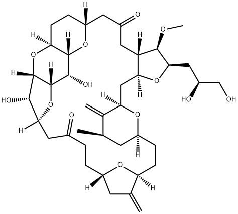 7,11:10,14:13,16:21,24:27,31-Pentaepoxy-2H-cyclohentriaconta[b]furan-5,18(3H,4H)-dione, 2-[(2S)-2,3-dihydroxypropyl]octacosahydro-12,15-dihydroxy-3-methoxy-29-methyl-23,30-bis(methylene)-, (2R,3R,3aS,7R,10S,11R,12S,13S,14S,15S,16S,21S,24S,27S,29R,31R,32aS)- Struktur