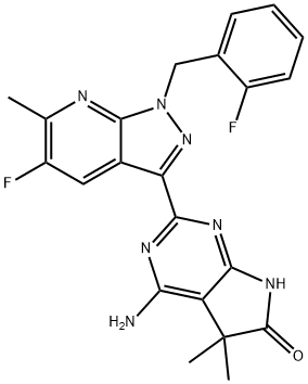 6H-Pyrrolo[2,3-d]pyrimidin-6-one, 4-amino-2-[5-fluoro-1-[(2-fluorophenyl)methyl]-6-methyl-1H-pyrazolo[3,4-b]pyridin-3-yl]-5,7-dihydro-5,5-dimethyl- Struktur