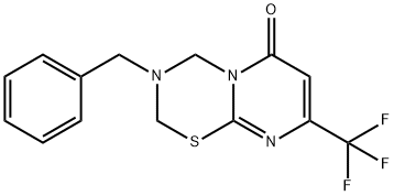 3-Benzyl-8-(trifluoromethyl)-3,4-dihydropyrimido[2,1-b][1,3,5]thiadiazin-6(2H)-one Struktur