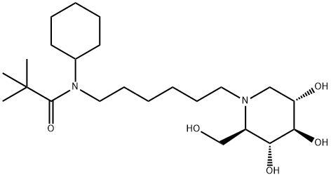 Propanamide, N-cyclohexyl-2,2-dimethyl-N-[6-[(2R,3R,4R,5S)-3,4,5-trihydroxy-2-(hydroxymethyl)-1-piperidinyl]hexyl]- Struktur