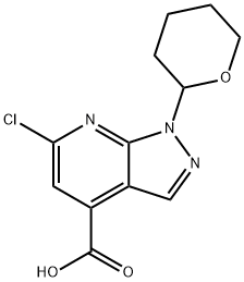 1H-Pyrazolo[3,4-b]pyridine-4-carboxylic acid, 6-chloro-1-(tetrahydro-2H-pyran-2-yl)- Struktur