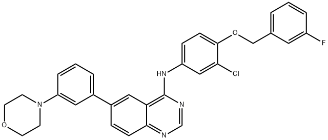 4-Quinazolinamine, N-[3-chloro-4-[(3-fluorophenyl)methoxy]phenyl]-6-[3-(4-morpholinyl)phenyl]- Struktur