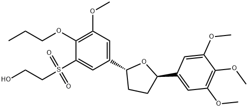 Ethanol, 2-[[3-methoxy-2-propoxy-5-[(2R,5R)-tetrahydro-5-(3,4,5-trimethoxyphenyl)-2-furanyl]phenyl]sulfonyl]- Struktur