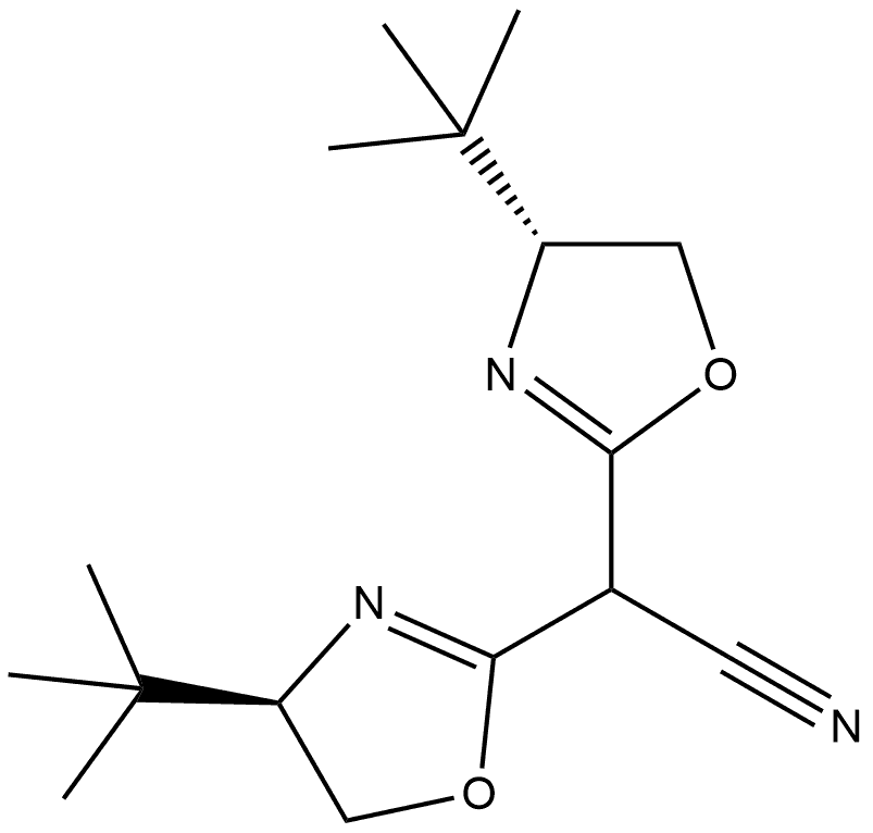 2-Oxazoleacetonitrile, 4-(1,1-dimethylethyl)-α-[(4R)-4-(1,1-dimethylethyl)-4,5-dihydro-2-oxazolyl]-4,5-dihydro-, (4R)- Struktur