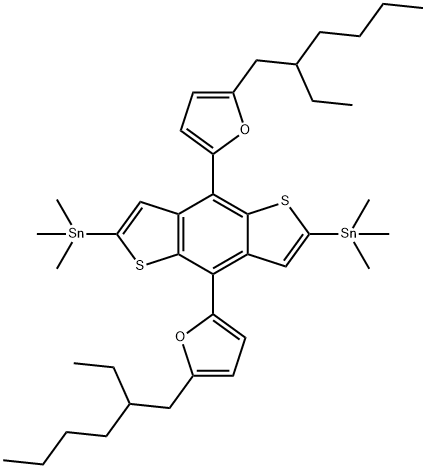 Stannane, 1,1'-[4,8-bis[5-(2-ethylhexyl)-2-furanyl]benzo[1,2-b:4,5-b']dithiophene-2,6-diyl]bis[1,1,1-trimethyl- Struktur