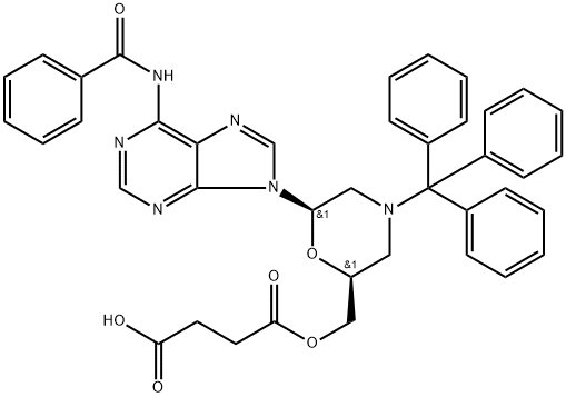 Butanedioic acid, 1-[[(2S,6R)-6-[6-(benzoylamino)-9H-purin-9-yl]-4-(triphenylmethyl)-2-morpholinyl]methyl] ester Struktur