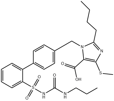 1H-Imidazole-5-carboxylic acid, 2-butyl-4-(methylthio)-1-[[2'-[[[(propylamino)carbonyl]amino]sulfonyl][1,1'-biphenyl]-4-yl]methyl]- Struktur