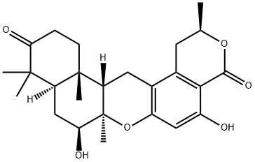 2H,4H-Benzo[a]pyrano[3,4-j]xanthene-4,11(7aH)-dione, 1,8,9,9a,10,12,13,13a,13b,14-decahydro-5,8-dihydroxy-2,7a,10,10,13a-pentamethyl-, (2R,7aR,8S,9aR,13aS,13bS)- Struktur