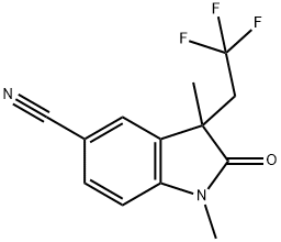 1H-Indole-5-carbonitrile, 2,3-dihydro-1,3-dimethyl-2-oxo-3-(2,2,2-trifluoroethyl)- Struktur