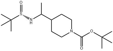 1-Piperidinecarboxylic acid, 4-[1-[[(S)-(1,1-dimethylethyl)sulfinyl]amino]ethyl]-, 1,1-dimethylethyl ester Struktur