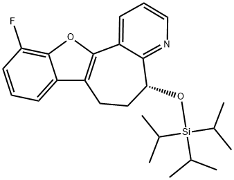 5H-Benzofuro[2',3':3,4]cyclohepta[1,2-b]pyridine, 11-fluoro-6,7-dihydro-5-[[tris(1-methylethyl)silyl]oxy]-, (5R)- Struktur