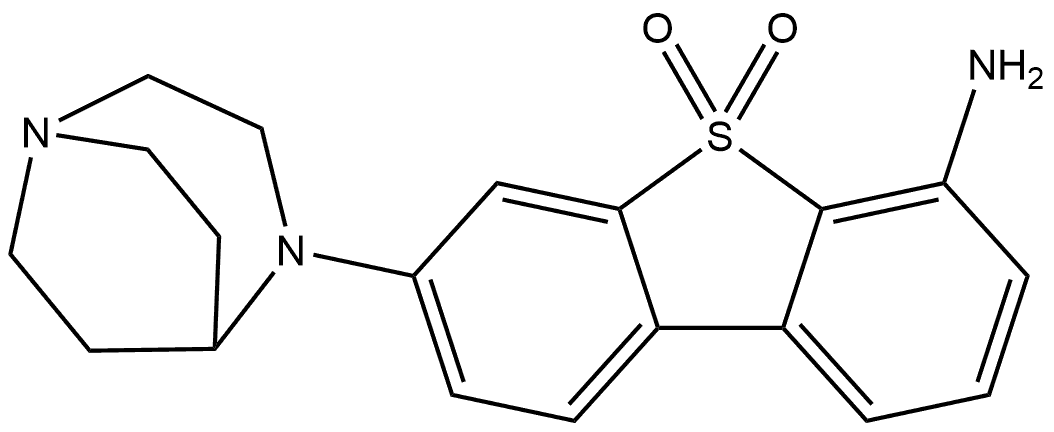 6-amino-3-(1,4-diazabicyclo[3.2.2]nonan-4-yl)dibenzo[b,d]thiophene 5,5-dioxide Struktur