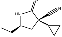 3-Pyrrolidinecarbonitrile, 3-cyclopropyl-5-ethyl-2-oxo-, (3S,5R)- Struktur