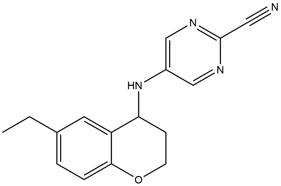 5-[(6-Ethyl-3,4-dihydro-2H-1-benzopyran-4-yl)amino]-2-pyrimidinecarbonitrile Struktur