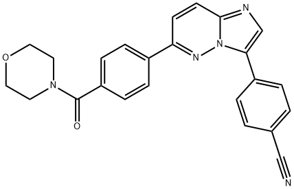 Benzonitrile, 4-[6-[4-(4-morpholinylcarbonyl)phenyl]imidazo[1,2-b]pyridazin-3-yl]- Struktur