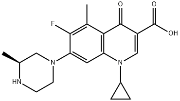 3-Quinolinecarboxylic acid, 1-cyclopropyl-6-fluoro-1,4-dihydro-5-methyl-7-[(3S)-3-methyl-1-piperazinyl]-4-oxo- Struktur