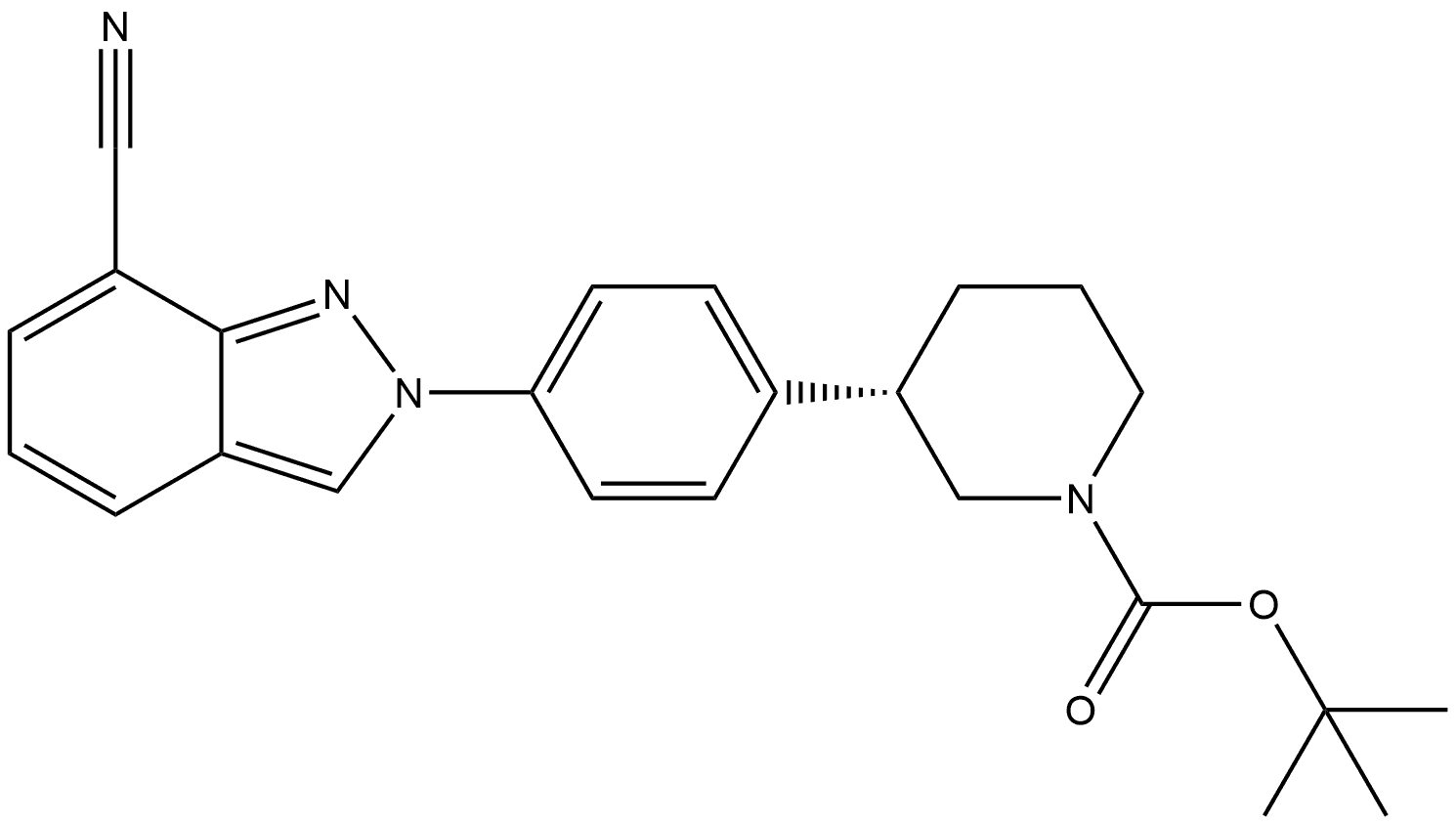 1,1-Dimethylethyl (3S)-3-[4-(7-cyano-2H-indazol-2-yl)phenyl]-1-piperidinecarboxylate Struktur