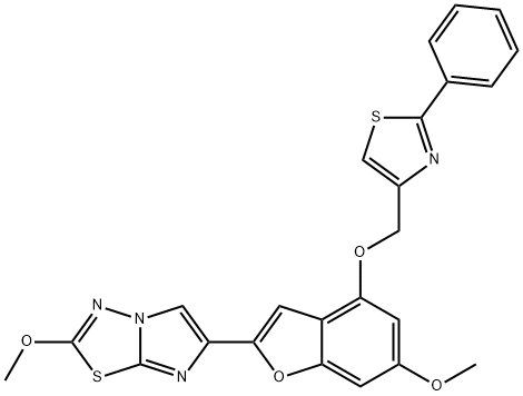 Imidazo[2,1-b]-1,3,4-thiadiazole, 2-methoxy-6-[6-methoxy-4-[(2-phenyl-4-thiazolyl)methoxy]-2-benzofuranyl]- Struktur