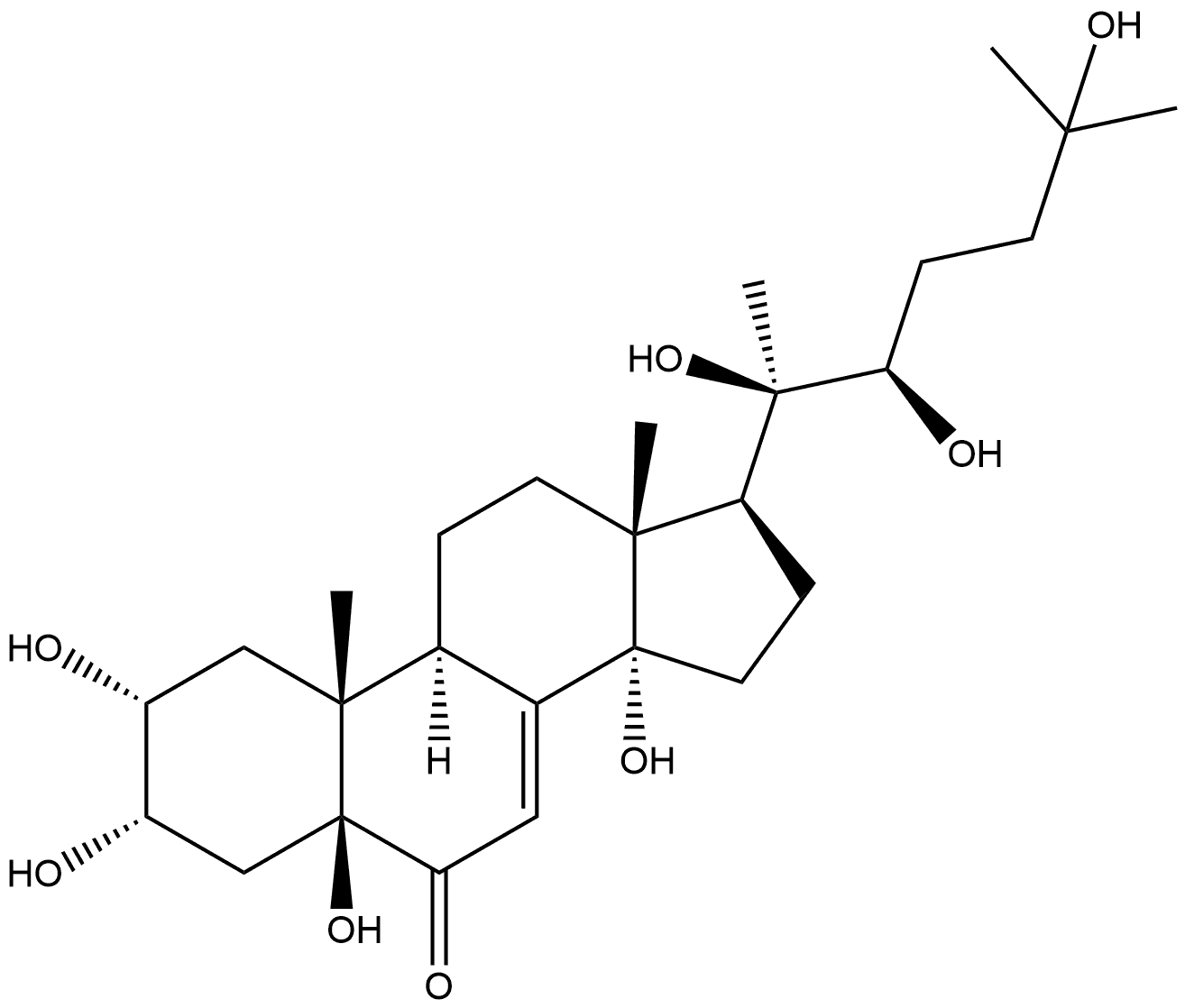 Cholest-7-en-6-one, 2,3,5,14,20,22,25-heptahydroxy-, (2α,3α,5β,22R)- Struktur