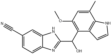 1H-Benzimidazole-6-carbonitrile, 2-[hydroxy(5-methoxy-7-methyl-1H-indol-4-yl)methyl]- Struktur