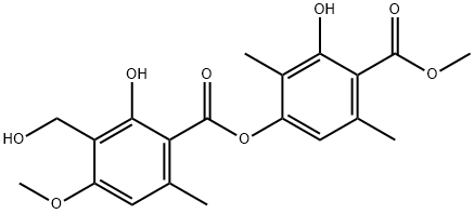 Benzoic acid, 2-hydroxy-4-[[2-hydroxy-3-(hydroxymethyl)-4-methoxy-6-methylbenzoyl]oxy]-3,6-dimethyl-, methyl ester Struktur