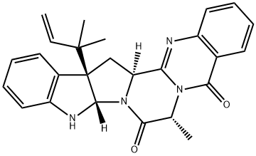 Indolo[3'',2'':4',5']pyrrolo[2',1':3,4]pyrazino[2,1-b]quinazoline-5,8(7H,9aH)-dione, 14b-(1,1-dimethyl-2-propen-1-yl)-10,14b,15,15a-tetrahydro-7-methyl-, (7R,9aS,14bR,15aS)- Struktur