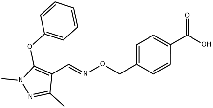 Benzoic acid, 4-[[[(E)-[(1,3-dimethyl-5-phenoxy-1H-pyrazol-4-yl)methylene]amino]oxy]methyl]- Struktur