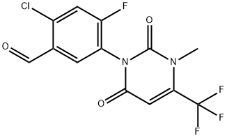 Benzaldehyde, 2-chloro-5-[3,6-dihydro-3-methyl-2,6-dioxo-4-(trifluoromethyl)-1(2H)-pyrimidinyl]-4-fluoro- Struktur