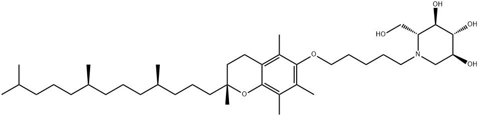 3,4,5-Piperidinetriol, 1-[5-[[(2R)-3,4-dihydro-2,5,7,8-tetramethyl-2-[(4R,8R)-4,8,12-trimethyltridecyl]-2H-1-benzopyran-6-yl]oxy]pentyl]-2-(hydroxymethyl)-, (2R,3R,4R,5S)- Struktur