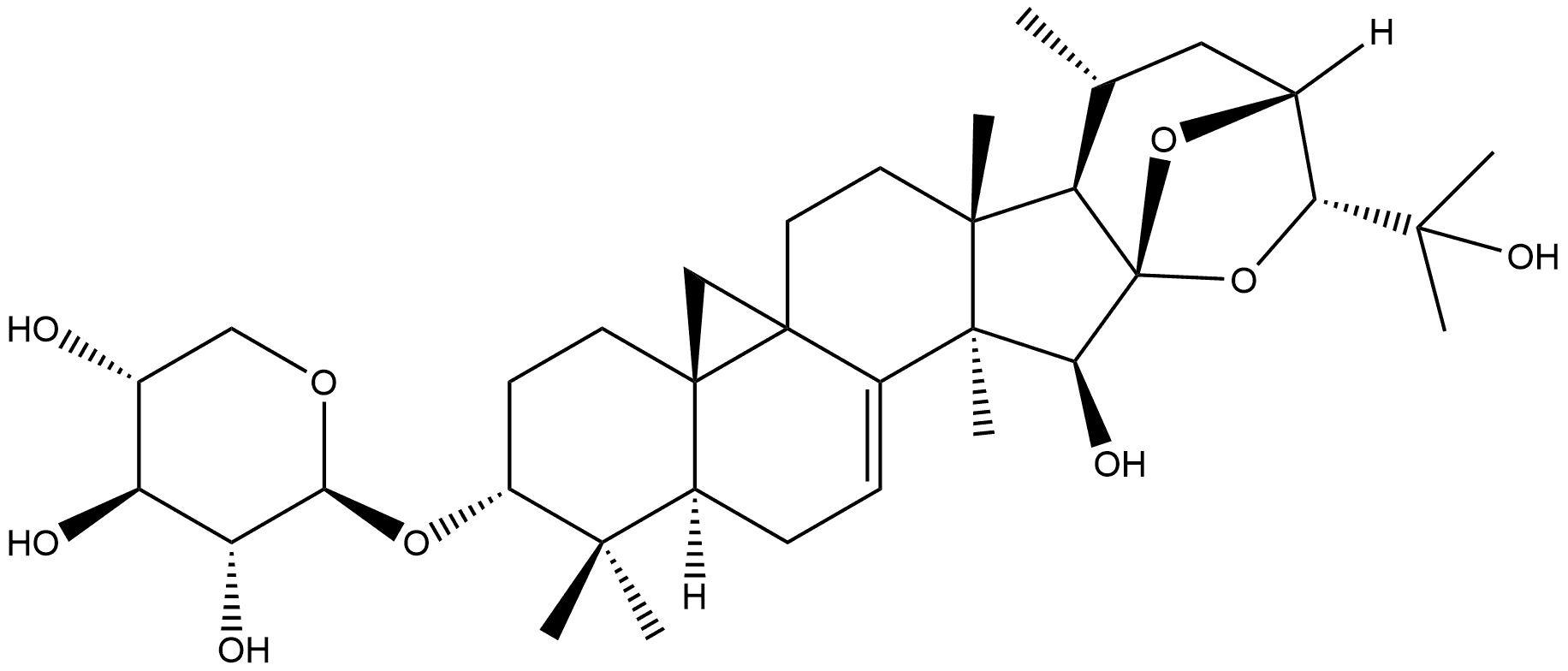 β-D-Xylopyranoside, (3β,15α,16α,23R,24R)-16,23:16,24-diepoxy-15,25-dihydroxy-9,19-cyclolanost-7-en-3-yl Struktur