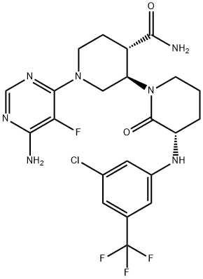 [1,3'-Bipiperidine]-4'-carboxamide, 1'-(6-amino-5-fluoro-4-pyrimidinyl)-3-[[3-chloro-5-(trifluoromethyl)phenyl]amino]-2-oxo-, (3S,3'R,4'S)- Struktur