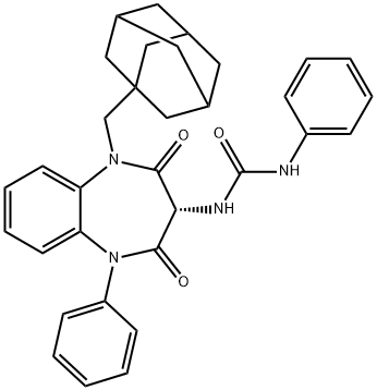 Urea, N-phenyl-N'-[(3S)-2,3,4,5-tetrahydro-2,4-dioxo-1-phenyl-5-(tricyclo[3.3.1.13,7]dec-1-ylmethyl)-1H-1,5-benzodiazepin-3-yl]- Struktur